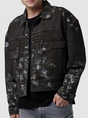 Hudson Jeans Black Paint-Splatter Denim Jacket